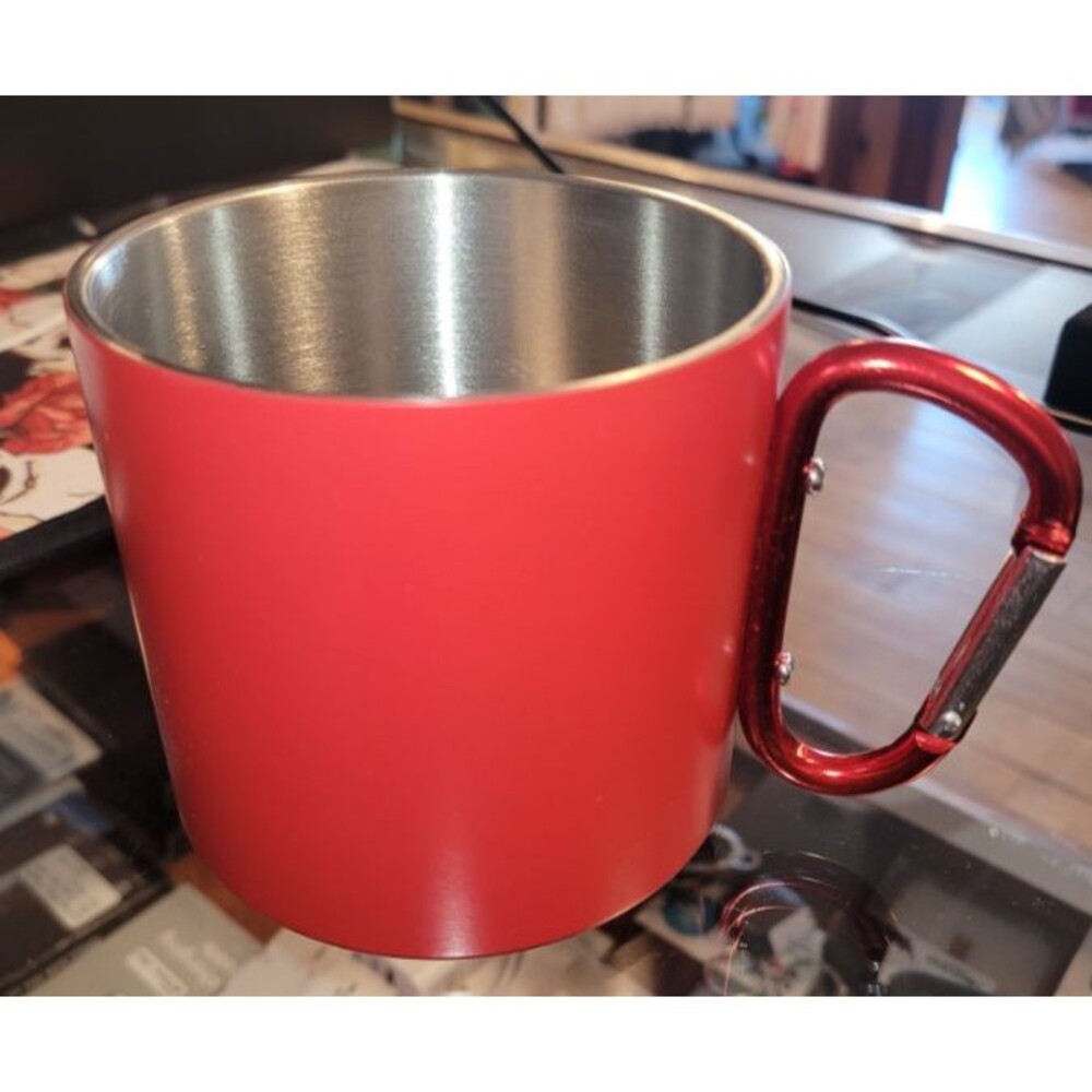 Carabiner Mug, For Cold or Hot beverages, 10 oz, Red, Good for Sublimation